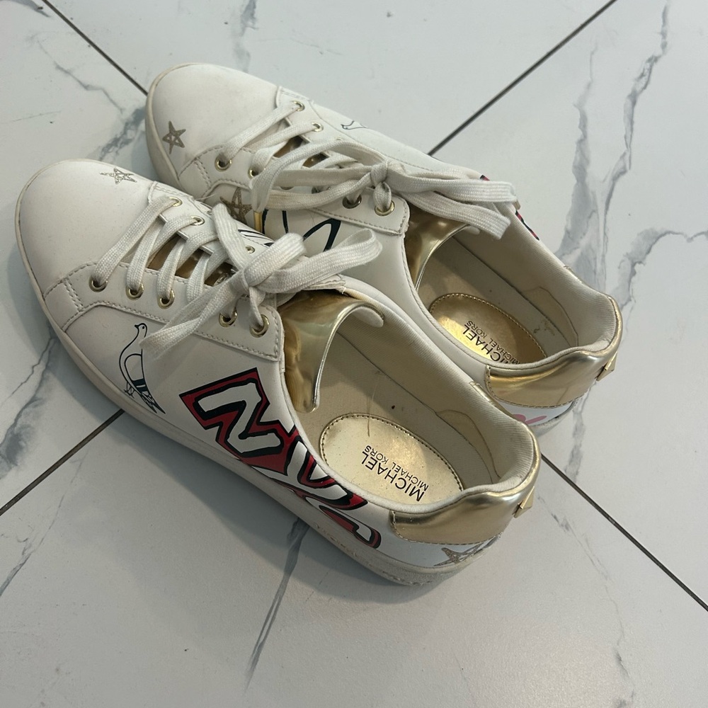 Michael Kors White Sneakers with Gold and Red Accents